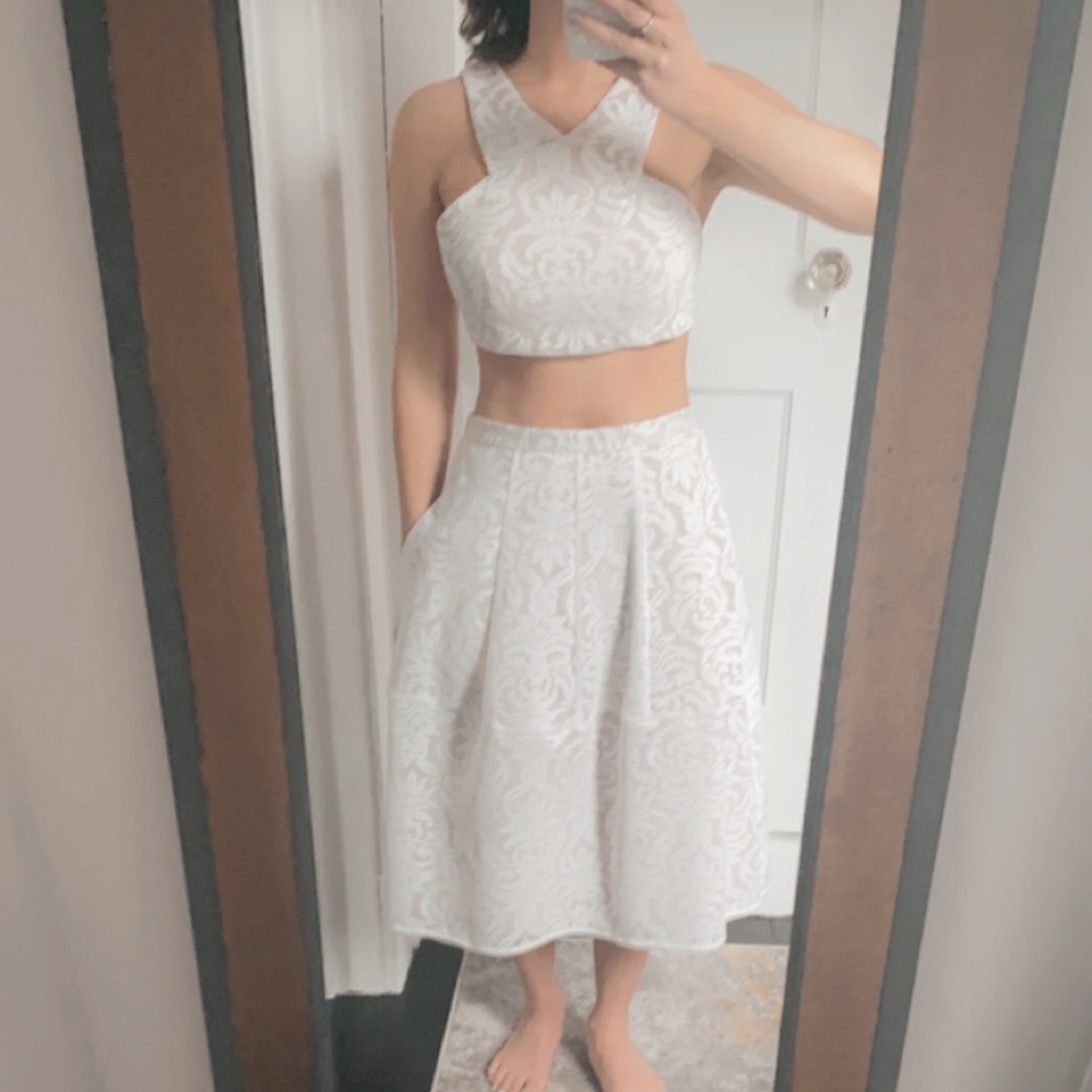 BCBG lace top and skirt